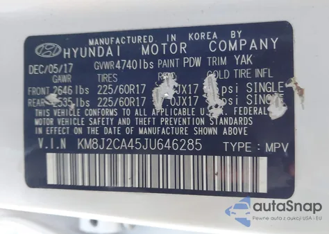 2018 Hyundai Tucson Se из США, поврежденный, VIN KM8J2CA45JU646285